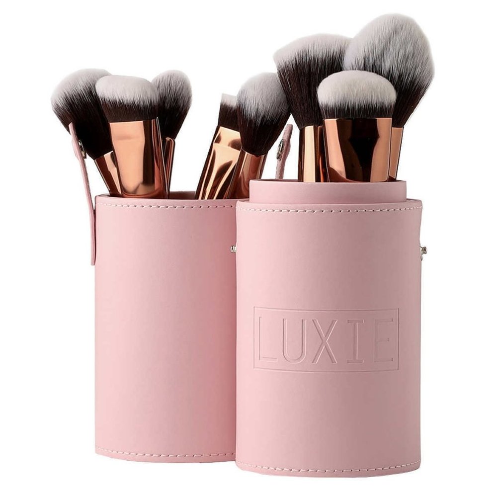 Luxie Signature Rose Gold Makeup Brush 13-Piece Set with Travel Case